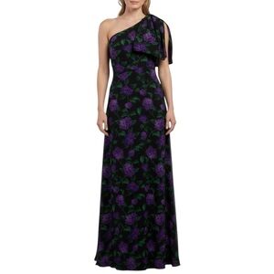 NWT SACHIN + BABI Black & Purple Sleeveless One Shoulder Bow Dress Gown Size 2